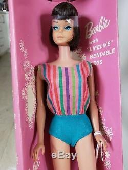 1958 AMERICAN GIRL Barbie doll Brunette Original Swimsuit Mint in Box Vintage