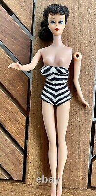 1961 #5 Barbie Doll MCMLVIII Brunette Pony Tail Head Zebra Black White Suit