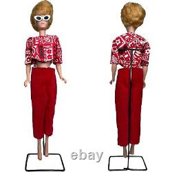 1961 barbie lot Blue case, Bubblecut Blonde Barbie, Hangers, Stands and Glasses