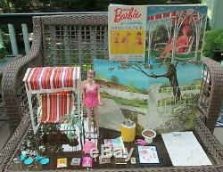 1964MISS BARBIEBOXMINT DOLL+SETSWINGWIGSSTANDOSSBACKDROP1st BEND LEGS