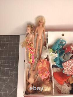 1968 Mattel The World of Barbie Dbl Doll Case Pink & Lot Of VTG Clothes & Dolls