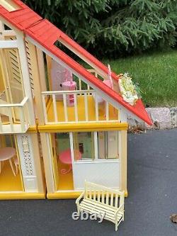 1970's Vintage Yellow Barbie Dream House A Frame Furniture & Accessories
