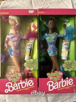 1991 Totally Hair Barbie #1112 & African American Black Barbie 5948 NRFB 2 Dolls