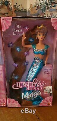 2 New In Box Matel Jewel Hair Mermaid Barbie And Midge