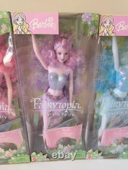 3 Barbie Fairytopia Sparkle Fairy Blue Pink Purple 2003 Collectable