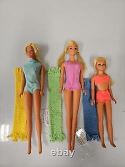 3 DOLL LOT Mod TNT MALIBU Barbie PJ Skipper Plus Towels GREAT SHAPE