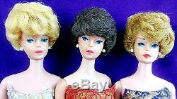 3 Vintage Barbie Bubblecut Lot Pale Blonde Fudge Brunette Ash Blonde + Case BIN