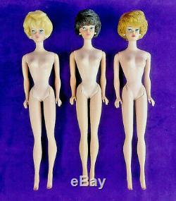 3 Vintage Barbie Bubblecut Lot Pale Blonde Fudge Brunette Ash Blonde + Case BIN