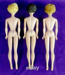 3 Vintage Barbie Bubblecut Lot Pale Blonde Fudge Brunette Ash Blonde + Case BIN