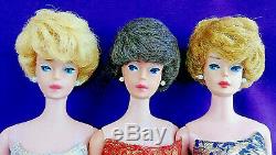 3 Vintage Barbie Bubblecut Lot Pale Blonde Fudge Brunette Ash Blonde + Case BIN