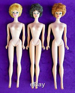 3 Vintage Barbie Bubblecut Lot White Ginger Fudge Brunette Titian Redhead BIN