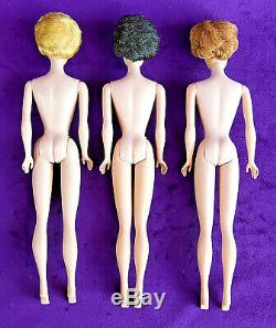 3 Vintage Barbie Bubblecut Lot White Ginger Fudge Brunette Titian Redhead BIN