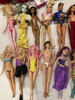 30 Barbie, Disney Princess and Similar Size Dolls Bulk Lot With Accessories/Pets