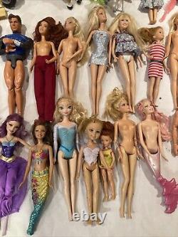 30 Barbie, Disney Princess and Similar Size Dolls Bulk Lot With Accessories/Pets