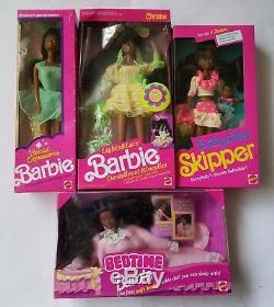 (4) African American Barbie Dolls Skipper, Christie, Bedtime, Special Expression