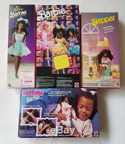 (4) African American Barbie Dolls Skipper, Christie, Bedtime, Special Expression