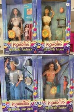4 Disney Sun Colors Barbie Dolls Pocahontas John Smith Nakoma Kocoum NRFB RARE