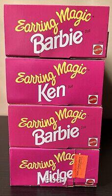 4 Earring Magic BARBIE Dolls-Blonde & Brunette Barbie, Ken & Midge-1992 See Note