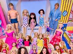 60 Barbie Some Vintage Chelsea Disney Ken. Dolls & Clothes 4 Cases + 10 Gowns