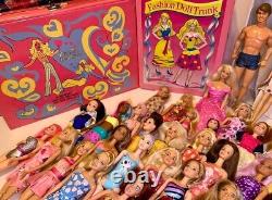 60 Barbie Some Vintage Chelsea Disney Ken. Dolls & Clothes 4 Cases + 10 Gowns