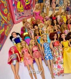 60 Barbie Some Vintage Chelsea Disney Ken. Dolls & Clothes 4 Cases + 10 Gowns