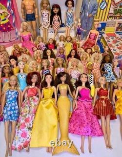 60 Barbie Some Vintage Chelsea Disney Ken. Dolls & Clothes 4 Cases + 10 Gowns