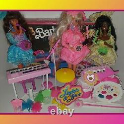 90's Lights & Lace Barbie Christie Teresa Dolls Lot Music Band Live Concert Set