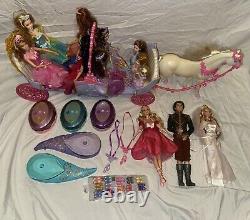 Barbie 12 Dancing Princesses Full Set Lot! MATTEL Prince Horse Carriage Stands