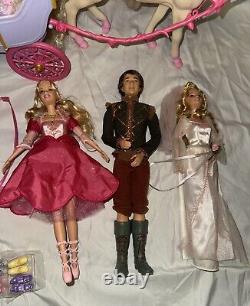 Barbie 12 Dancing Princesses Full Set Lot! MATTEL Prince Horse Carriage Stands