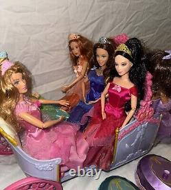 Barbie 12 Dancing Princesses Full Set Lot! MATTEL Prince Horse Carriage Stands