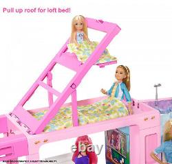 Barbie 3-In-1 Dreamcamper Vehicle Pool Truck Boat 50 Accessories Kids Girls New