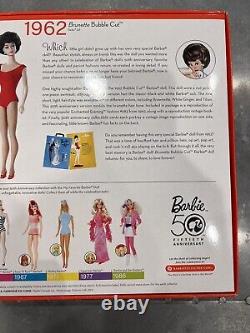 Barbie 50th Anniversary Brunette Bubble Cut 1962 Repro Doll Mint Condition