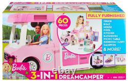 Barbie Camper Rv Mattel Pop Up Pink Van 3 In 1 Dream Home Vehicle New Play Set