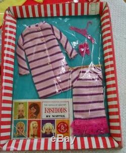 Barbie Doll #1843 Dancing Stripes Dress Coat Shoes Vtg 1968 Mint in Box e66