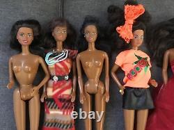 Barbie Doll Lot Of 10 African American Female Dolls Black F12