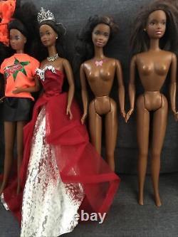 Barbie Doll Lot Of 10 African American Female Dolls Black F12