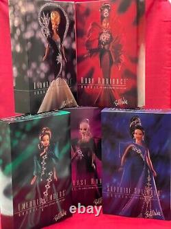 Barbie Lot Of 5 Jewel Essence Collection Bob Mackie 1996 With Design Portfolio