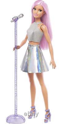 Barbie Pop Star Doll, Brown Eyes with Microphone In Iridescent Skirt, Pink Hair