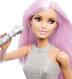 Barbie Pop Star Doll, Brown Eyes with Microphone In Iridescent Skirt, Pink Hair