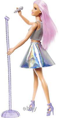 Barbie Pop Star Doll, Brown Eyes with Microphone In Iridescent Skirt, Pink Hair