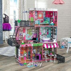 Barbie Size Dollhouse Furniture Girl Playhouse Dream Play Wooden Doll House Gift