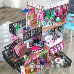 Barbie Size Dollhouse Furniture Girl Playhouse Dream Play Wooden Doll House Gift