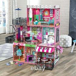 Barbie Size Dollhouse Furniture Girl Playhouse Dream Play Wooden Doll House Gift