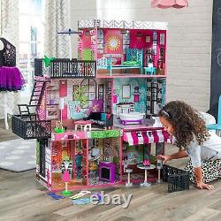 Barbie Size Dollhouse Furniture Girl Playhouse Dream Play Wooden Doll House Gift