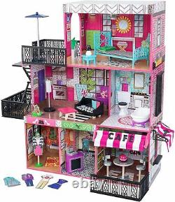 Barbie Size Dollhouse Furniture Girl Playhouse Dream Play Wooden Doll House Gift