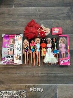 Beautiful Lot of 9 Vintage Barbie Dolls from 70's, 80's and 90's + Pink Wallet