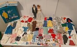 Big Vintage 1960's Barbie & Ken Doll & Accessories Lot 1962 Cases Clothes Shoes