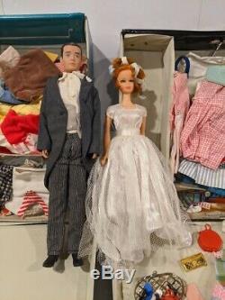 Big Vintage 1960's Barbie & Ken Doll & Accessories Lot 1962 Cases Clothes Shoes
