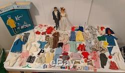 Big Vintage 1960's Barbie & Ken Doll & Accessories Lot 1962 Cases Clothes Shoes