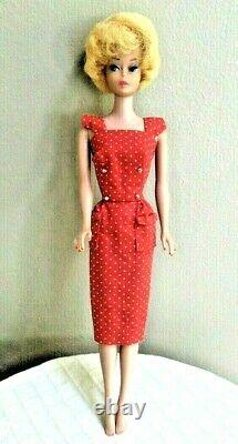 Breathtaking Vintage Lemon Bubblecut Barbie Wearing Mint Red Dotted Sheath